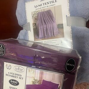 Queen size bundle purple sheet set and lavender plush blanket